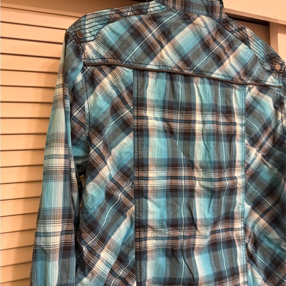 Buckle Black Brand Teal Blue Plaid Men's Shirt Sz L slim
Fit snap buttons - Picture 12 of 12